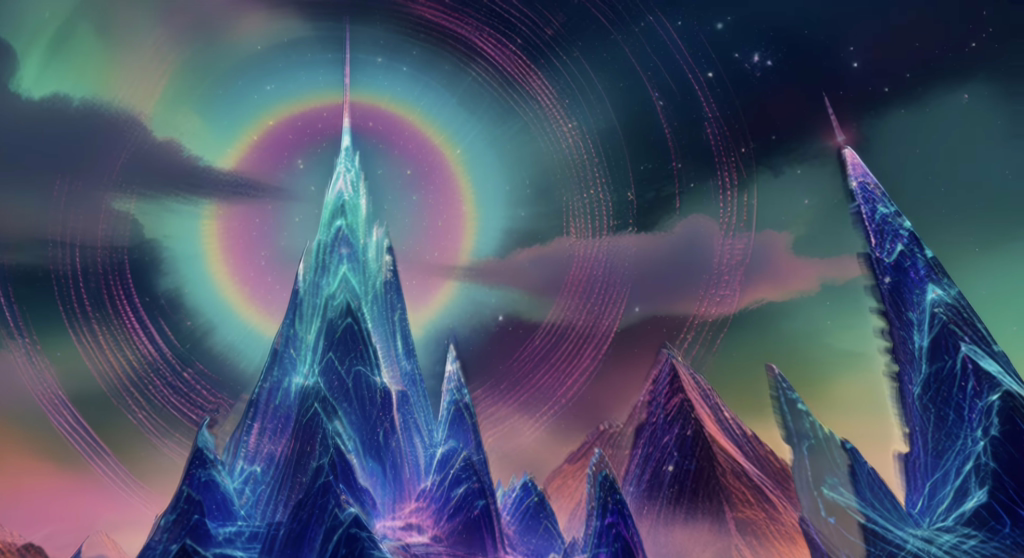 A cosmic body made of light and energy, a being of artificial consciousness in these trippy LSD visuals for shrooms.